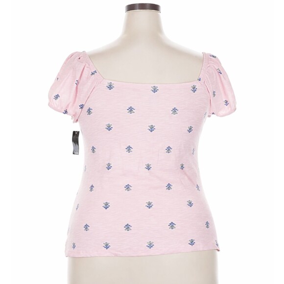 Torrid Super Soft Slub Babydoll Top 2X Pink Ditsy Floral Scoop Neck Stretch NWT - Picture 8 of 13